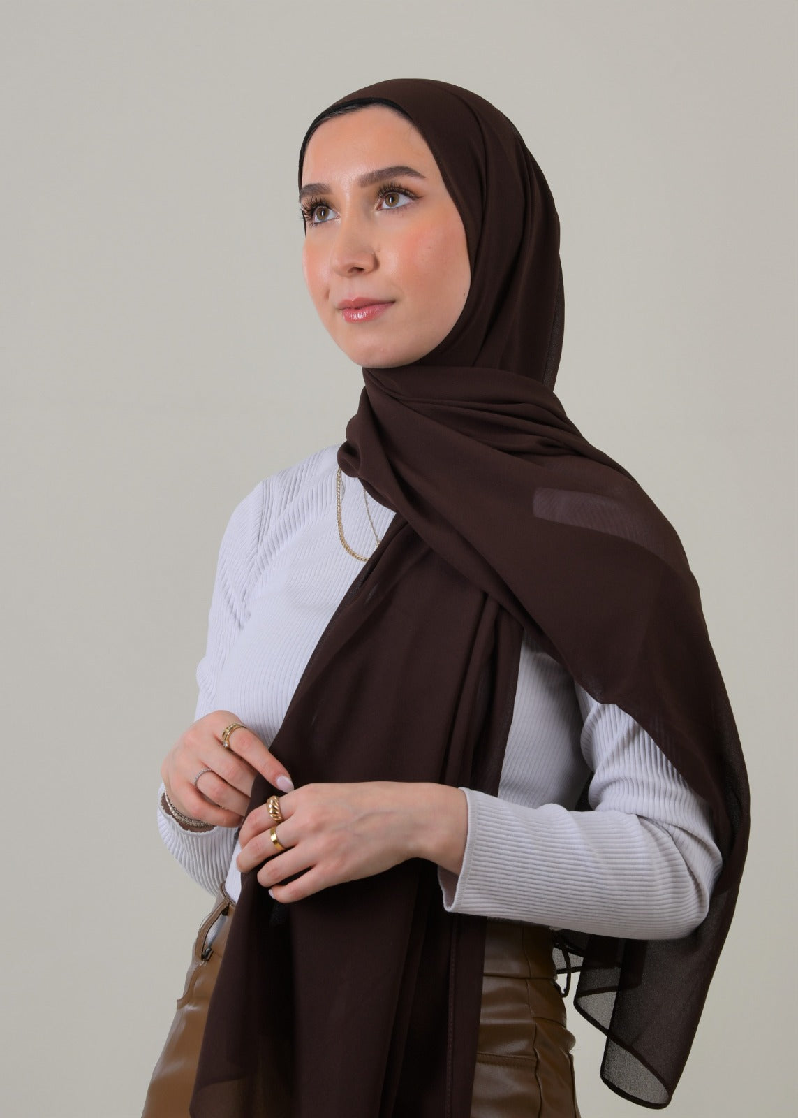 Classic Chiffon Hijab - Cherry Dark Brown