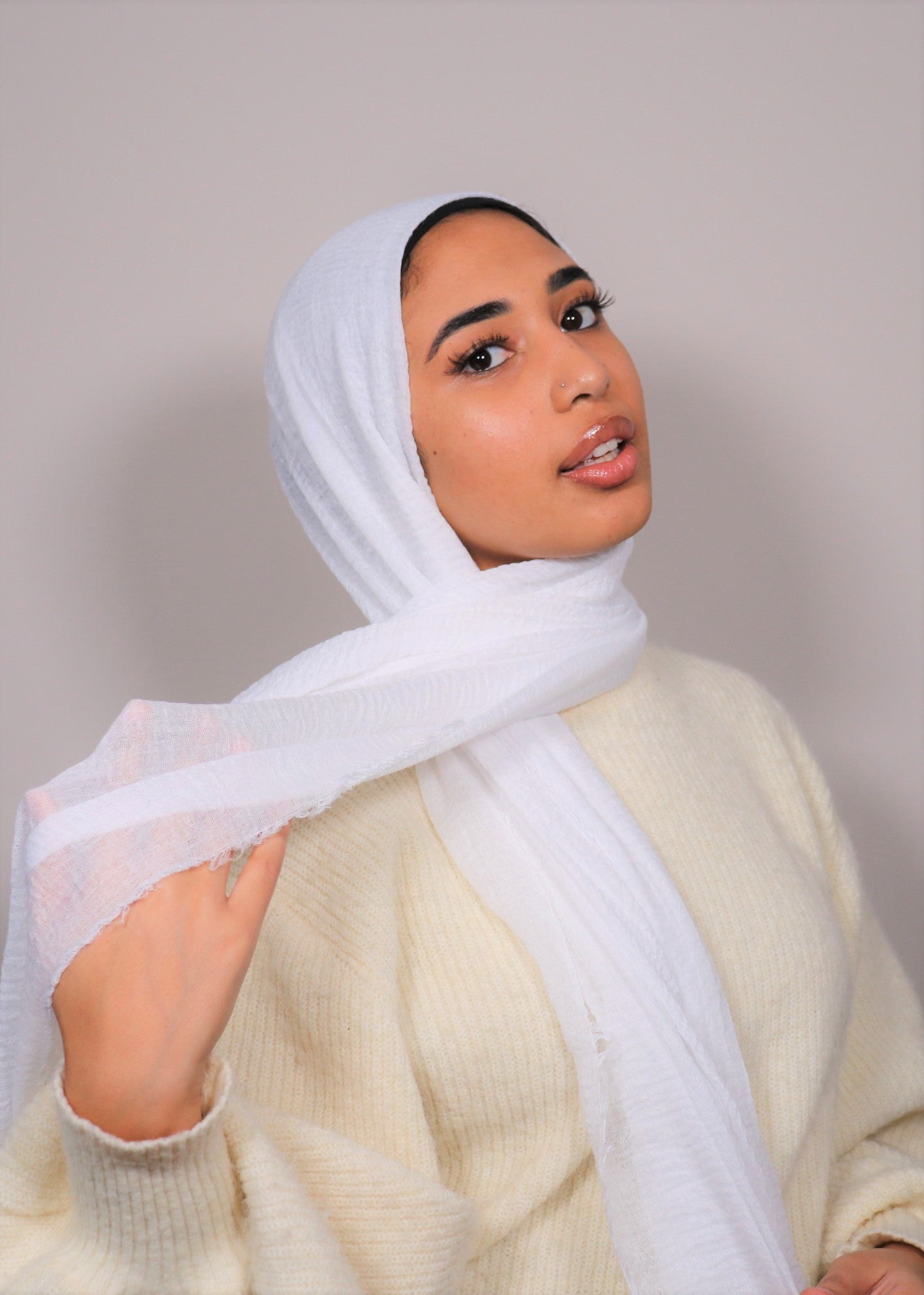 Cotton Crinkle Hijab - White